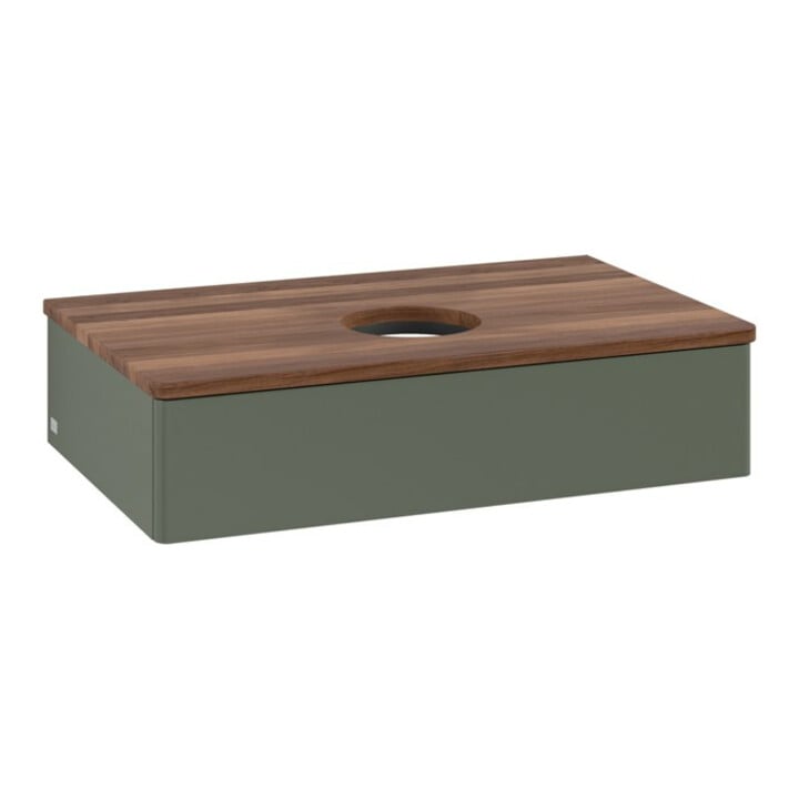 V&B Waschtischunterschrank ohne Frontstruktur -Beleuchtung Antao 80x19x50cm, WBP w. wal, lea gre. m Lac