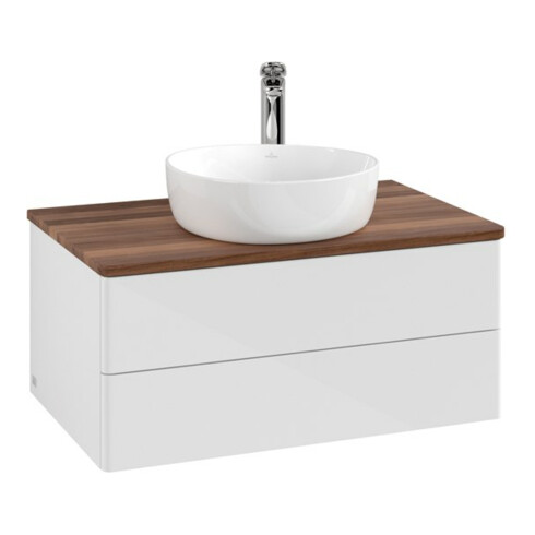 V&B Waschtischunterschrank ohne Frontstruktur -Beleuchtung Antao 80x36x50cm, HL, WBP w. wal, glo wh. Lac