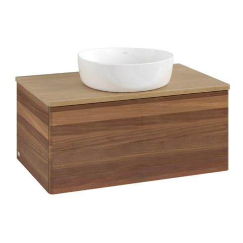 V&B Waschtischunterschrank ohne Frontstruktur -Beleuchtung Antao 80x36x50cm, WBP-farbe hon. Oa, w. walnut