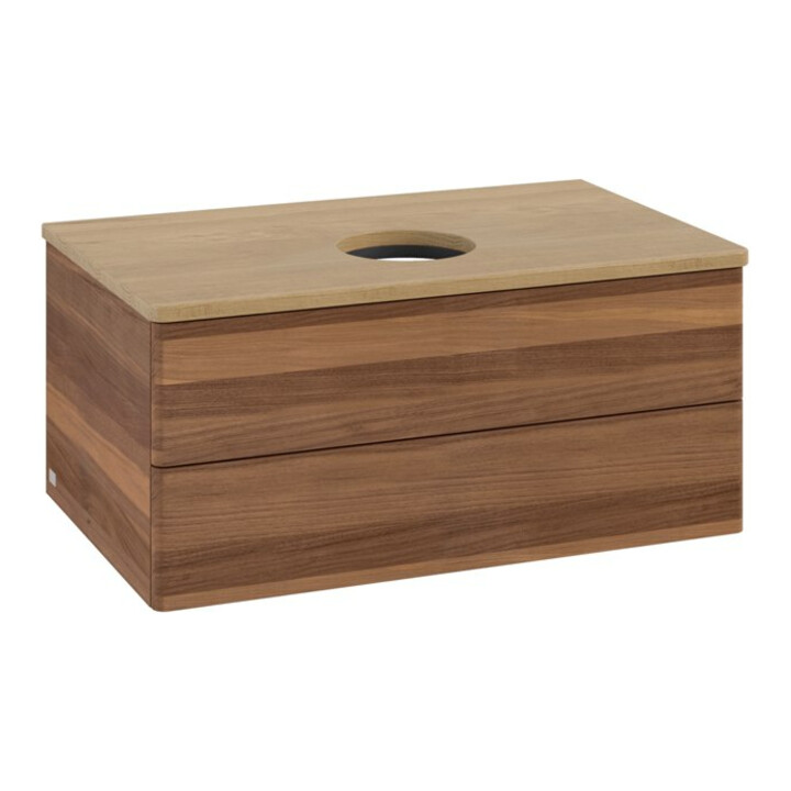 V&B Waschtischunterschrank ohne Frontstruktur -Beleuchtung Antao 80x36x50cm, WBP-farbe hon. Oa, w. walnut