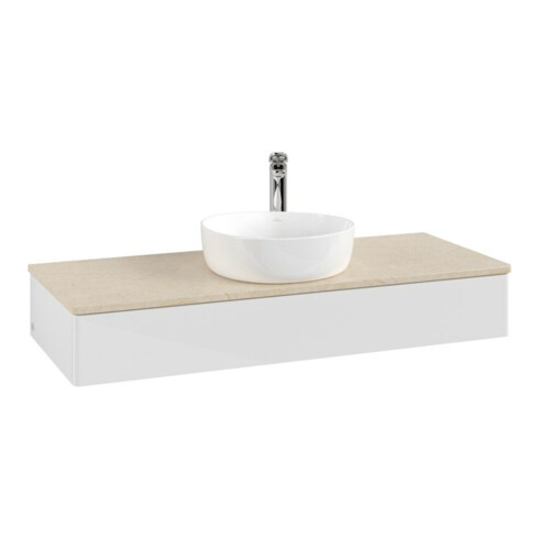 V&B Waschtischunterschrank ohne Frontstruktur, mit Beleuchtung Antao 120x19x50cm, HL, WBP botti., glo wh. Lac