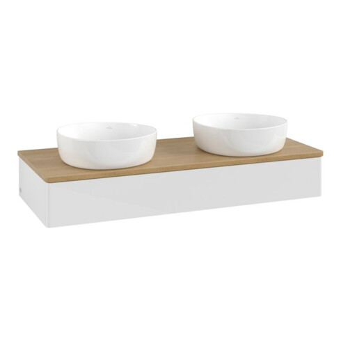 V&B Waschtischunterschrank ohne Frontstruktur, mit Beleuchtung Antao 120x19x50cm, WBP hon. Oa, glo wh. Lac