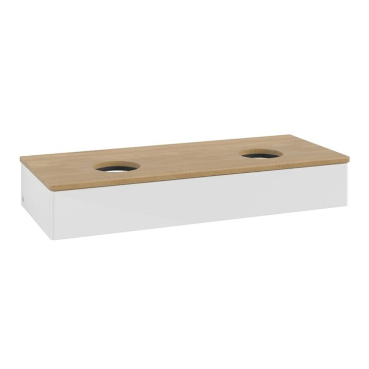 V&B Waschtischunterschrank ohne Frontstruktur, mit Beleuchtung Antao 120x19x50cm, WBP hon. Oa, glo wh. Lac