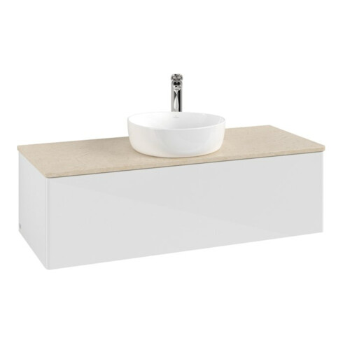 V&B Waschtischunterschrank ohne Frontstruktur, mit Beleuchtung Antao 120x36x50cm, HL, WBP botti., glo wh. Lac