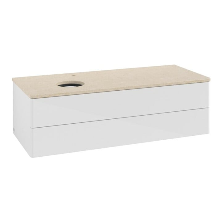 V&B Waschtischunterschrank ohne Frontstruktur, mit Beleuchtung Antao 120x36x50cm, HL, WBP botti., glo wh. Lac