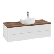 V&B Waschtischunterschrank ohne Frontstruktur, mit Beleuchtung Antao 120x36x50cm, HL, WBP w. wal, glo wh. Lac