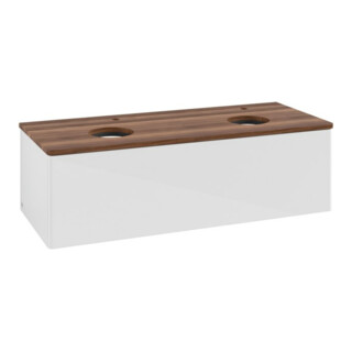 V&B Waschtischunterschrank ohne Frontstruktur, mit Beleuchtung Antao 120x36x50cm, HL, WBP w. wal, glo wh. Lac