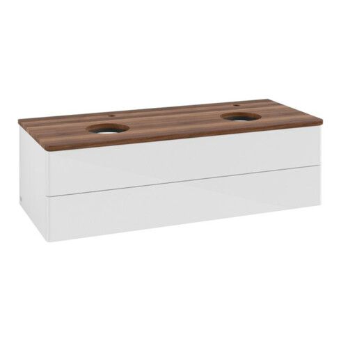 V&B Waschtischunterschrank ohne Frontstruktur, mit Beleuchtung Antao 120x36x50cm, HL, WBP w. wal, glo wh. Lac