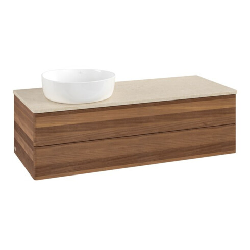 V&B Waschtischunterschrank ohne Frontstruktur, mit Beleuchtung Antao 120x36x50cm, WBP-farbe botti., w. walnut
