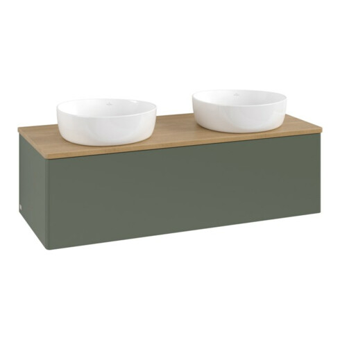 V&B Waschtischunterschrank ohne Frontstruktur, mit Beleuchtung Antao 120x36x50cm, WBP hon. Oa, lea gre. m Lac