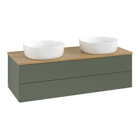 V&B Waschtischunterschrank ohne Frontstruktur, mit Beleuchtung Antao 120x36x50cm, WBP hon. Oa, lea gre. m Lac