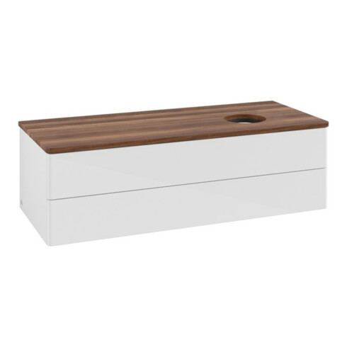 V&B Waschtischunterschrank ohne Frontstruktur, mit Beleuchtung Antao 120x36x50cm, WBP w. wal, glo wh. Lac