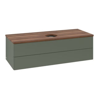 V&B Waschtischunterschrank ohne Frontstruktur, mit Beleuchtung Antao 120x36x50cm, WBP w. wal, lea gre. m Lac