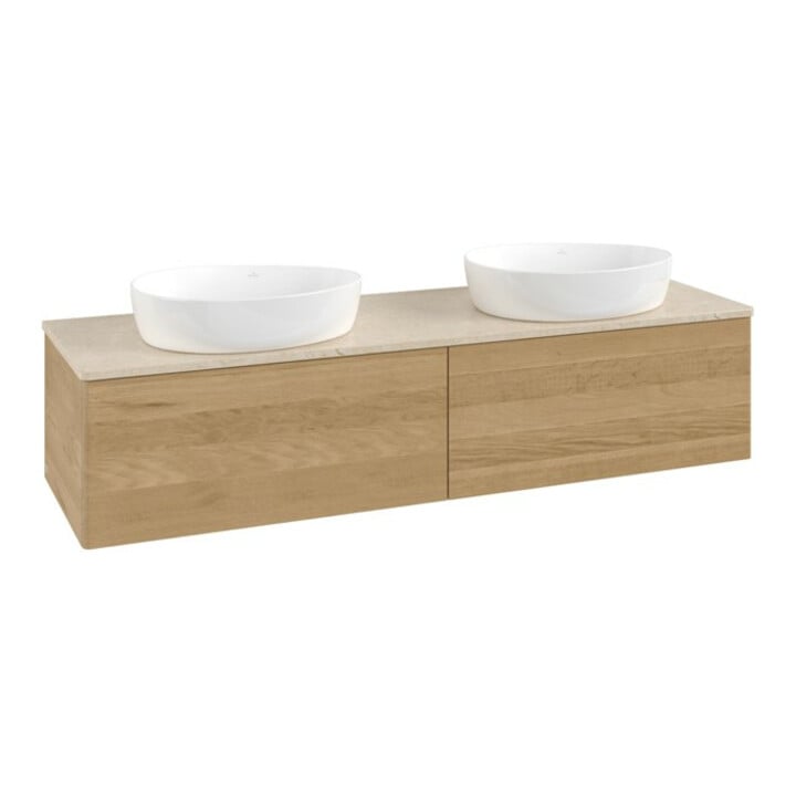 V&B Waschtischunterschrank ohne Frontstruktur, mit Beleuchtung Antao 160x50cm, WBP-farbe botticino, honey oak