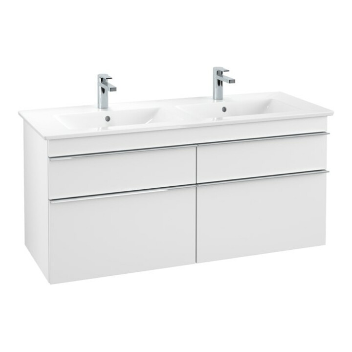 V&B Waschtischunterschrank Venticello 125,3x59x50,2cm, Griff Chrom, white matt
