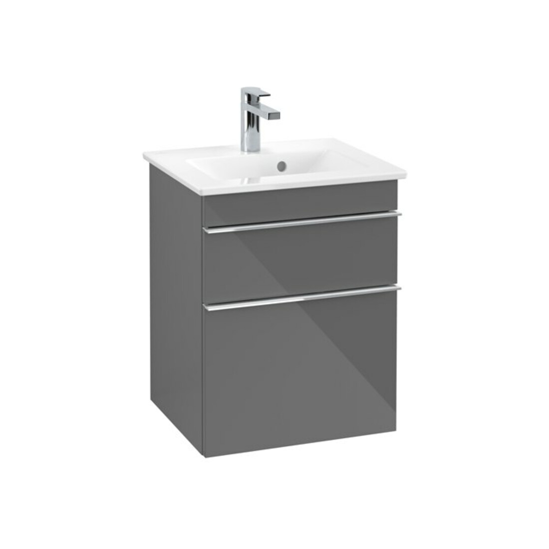 V&B Waschtischunterschrank Venticello 46,6x59x42,5cm, Griff Chrom, glossy grey