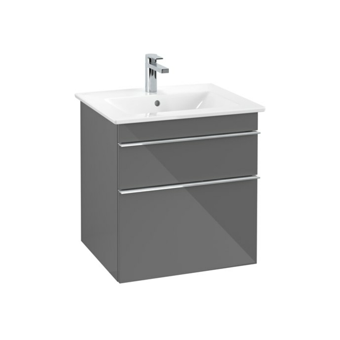 V&B Waschtischunterschrank Venticello 55,3x59x50,2cm, Griff Chrom, glossy grey
