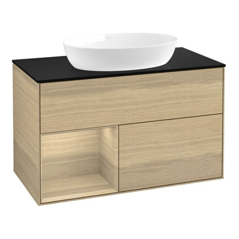 V&B Waschtischunterschrank Wandbeleuchtung Finion 100, Abd.-Pl. bla m, Reg Oa ven, Oa ven