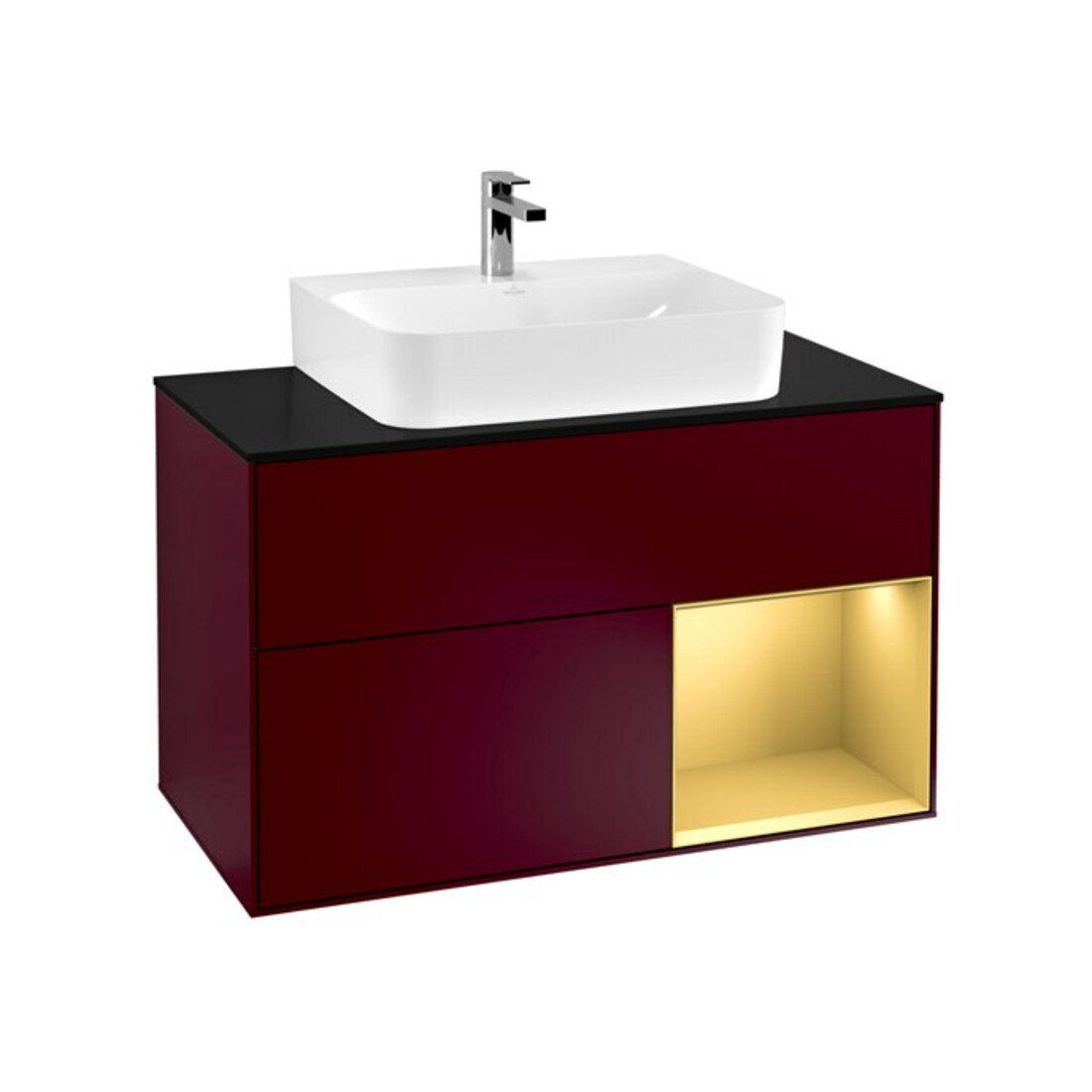 V&B Waschtischunterschrank Wandbeleuchtung Finion 100, Abd.-Pl. bla m, Reg re gol m, Peo m