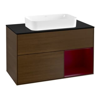 V&B Waschtischunterschrank Wandbeleuchtung Finion 100, Abd.-Pl. bla m, Reg re Peo, wal ven