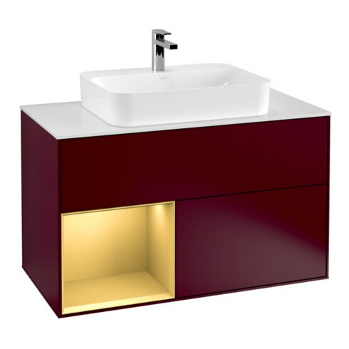 V&B Waschtischunterschrank Wandbeleuchtung Finion 100, Abd.-Pl. wh. m, Reg li gol m, Peo m