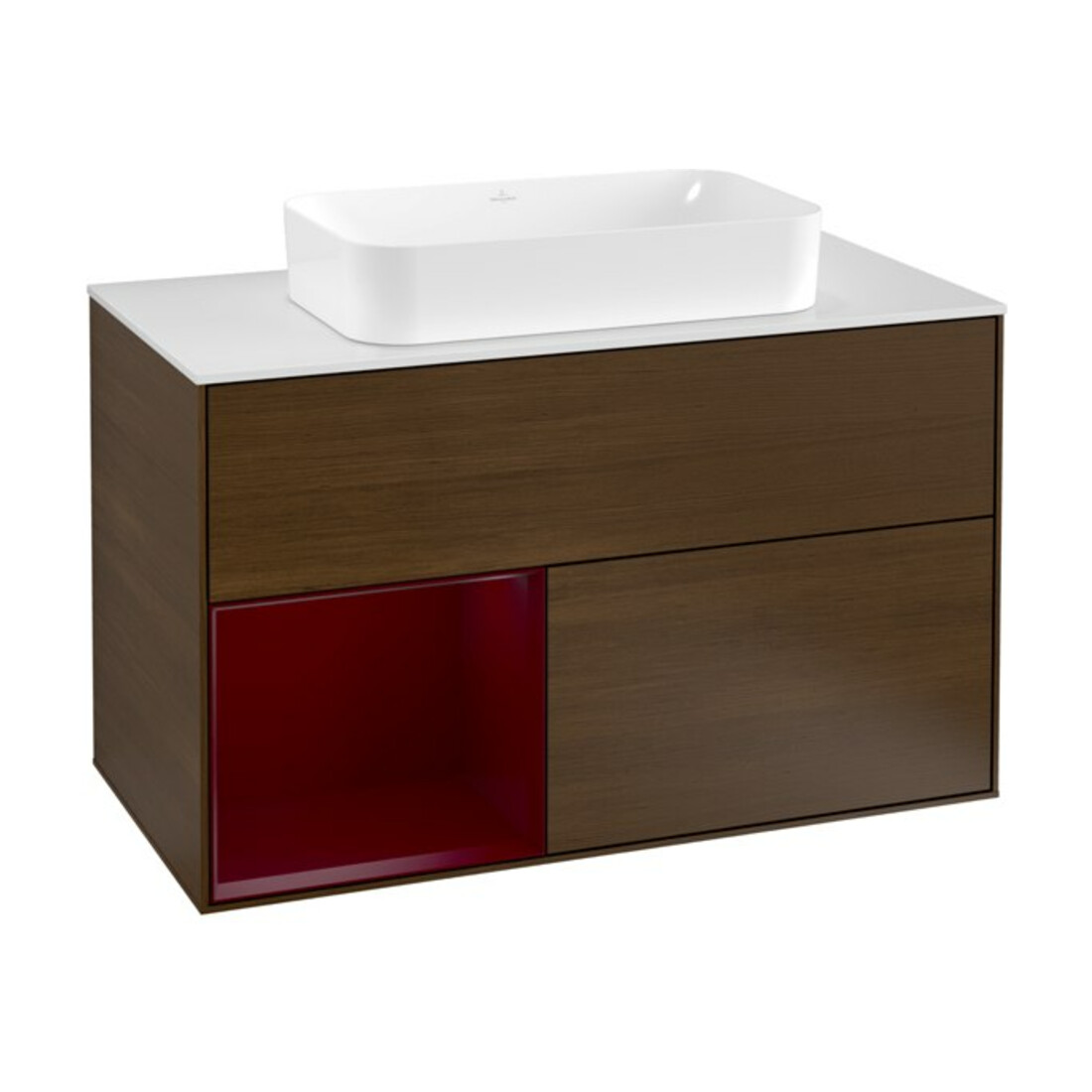 V&B Waschtischunterschrank Wandbeleuchtung Finion 100, Abd.-Pl. wh. m, Reg li Peo, wal ven