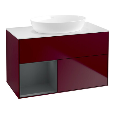 V&B Waschtischunterschrank Wandbeleuchtung Finion 100, Abd.-Pl. wh. m, Reg md m Lac, Peo m