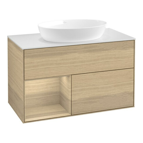 V&B Waschtischunterschrank Wandbeleuchtung Finion 100, Abd.-Pl. wh. m, Reg Oa ven, Oa ven