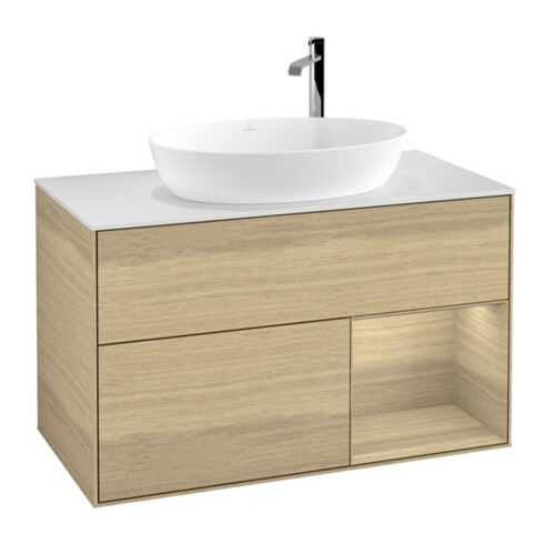 V&B Waschtischunterschrank Wandbeleuchtung Finion 100, Abd.-Pl. wh. m, Reg Oa ven, Oa ven