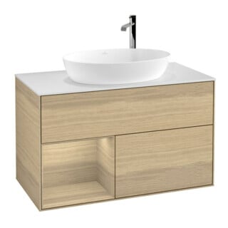 V&B Waschtischunterschrank Wandbeleuchtung Finion 100, Abd.-Pl. wh. m, Reg Oa ven, Oa ven