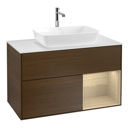 V&B Waschtischunterschrank Wandbeleuchtung Finion 100, Abd.-Pl. wh. m, Reg Oa ven, wal ven