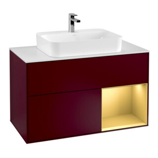 V&B Waschtischunterschrank Wandbeleuchtung Finion 100, Abd.-Pl. wh. m, Reg re gol m, Peo m