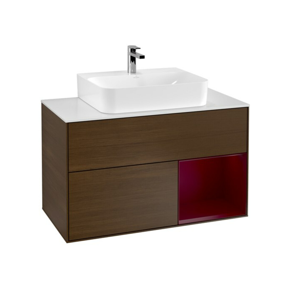 V&B Waschtischunterschrank Wandbeleuchtung Finion 100, Abd.-Pl. wh. m, Reg re Peo, wal ven