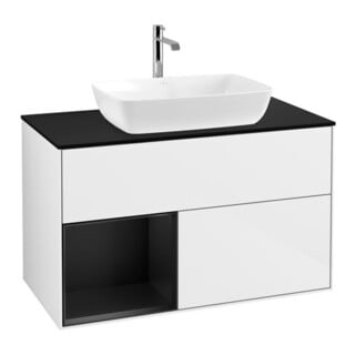V&B Waschtischunterschrank Wandbeleuchtung Finion 100, Pl b m, Reg bla m Lac, glo wh. Lac