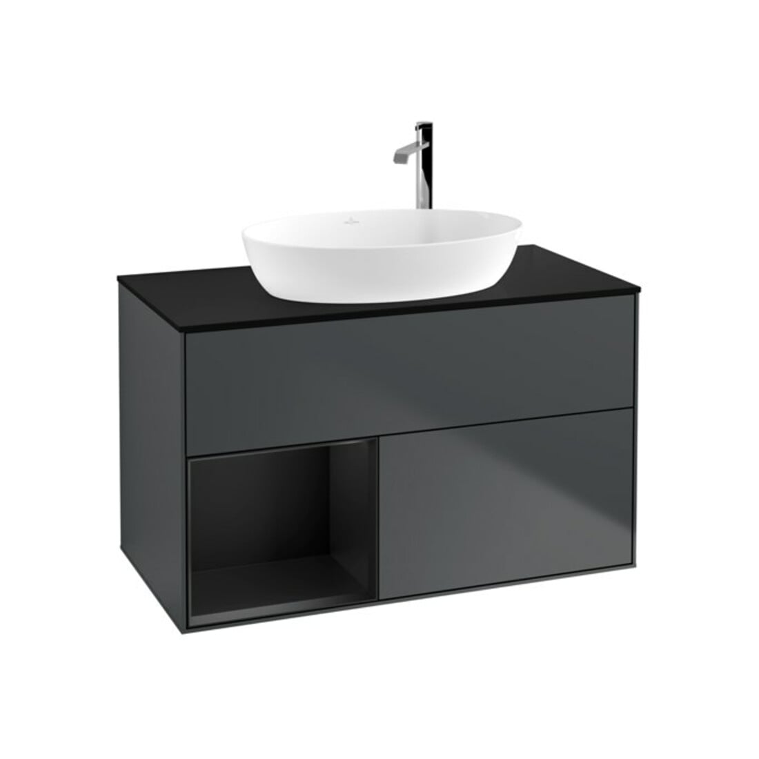 V&B Waschtischunterschrank Wandbeleuchtung Finion 100, Pl b m, Reg bla m Lac, md bl. m Lac
