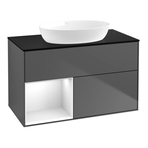 V&B Waschtischunterschrank Wandbeleuchtung Finion 100, Pl b m, Reg glo wh. Lac, Anthrac. m