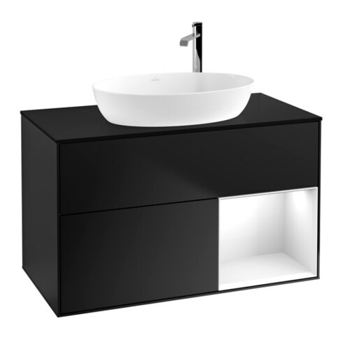 V&B Waschtischunterschrank Wandbeleuchtung Finion 100, Pl b m, Reg glo wh. Lac, bla m Lac