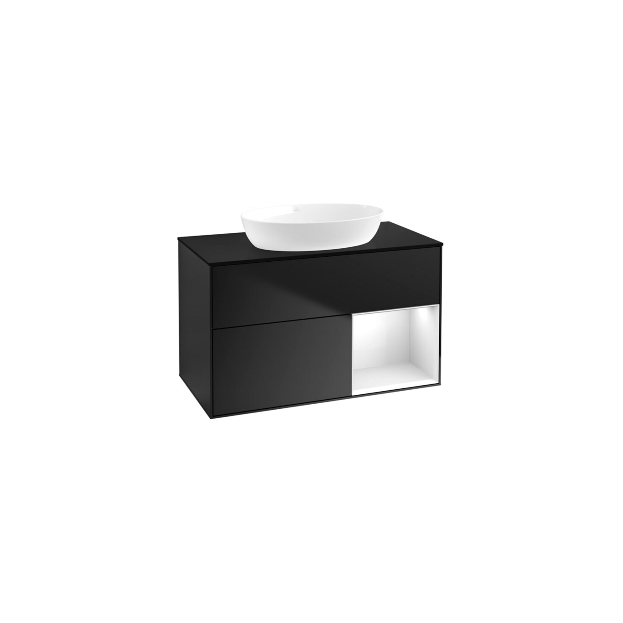 V&B Waschtischunterschrank Wandbeleuchtung Finion 100, Pl b m, Reg glo wh. Lac, bla m Lac ; Villeroy & Boch