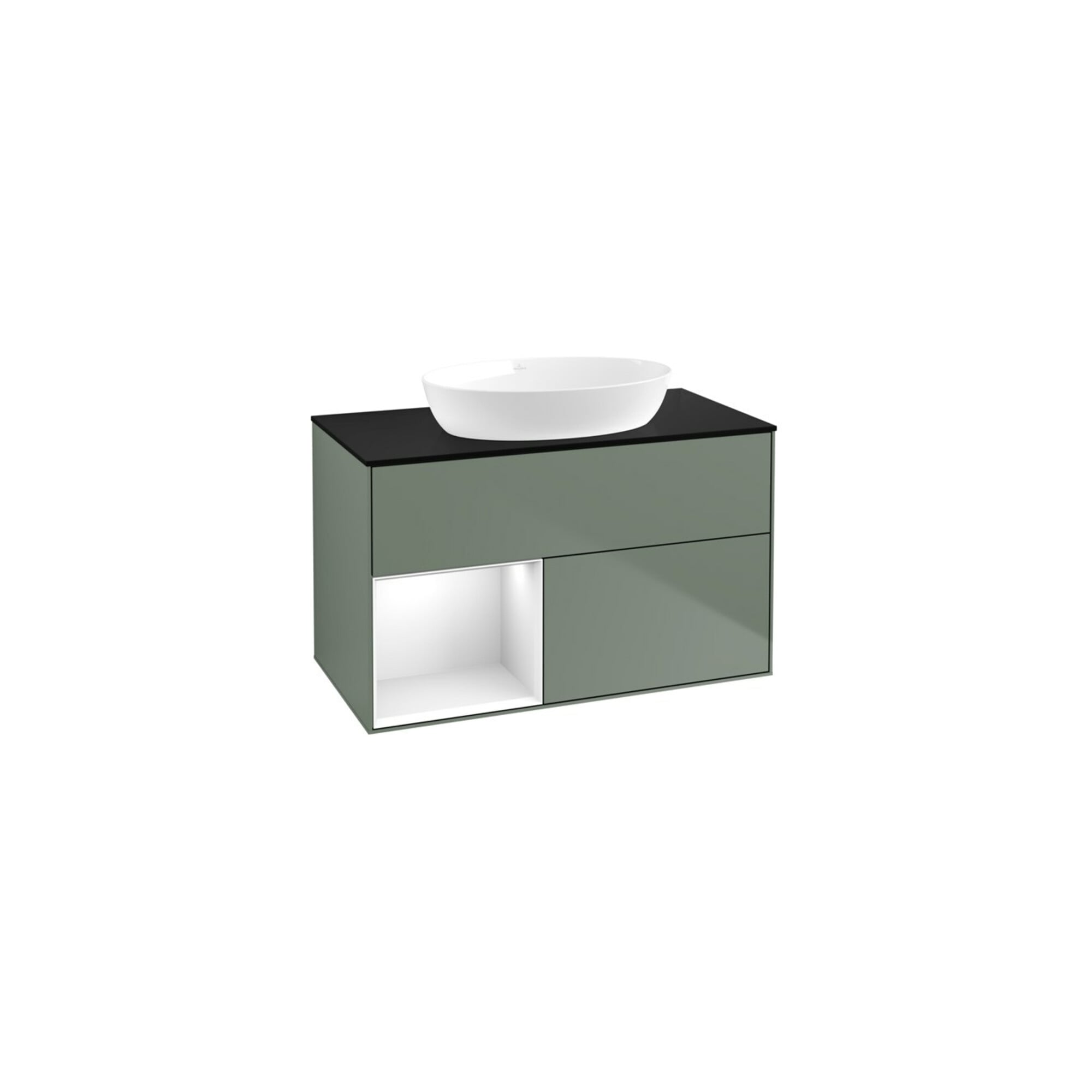 V&B Waschtischunterschrank Wandbeleuchtung Finion 100, Pl b m, Reg glo wh. Lac, Oli. m Lac ; Villeroy & Boch