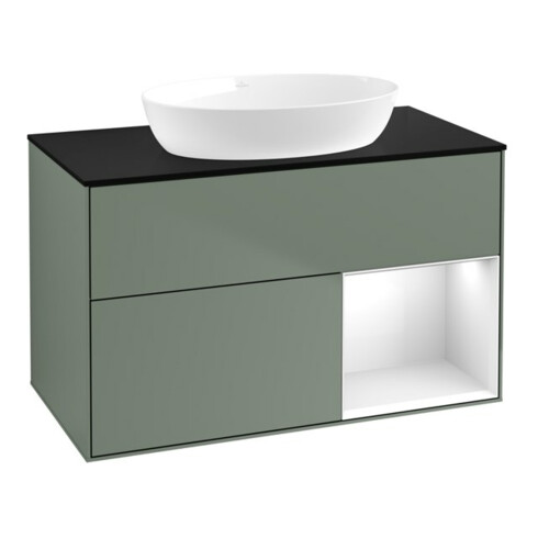 V&B Waschtischunterschrank Wandbeleuchtung Finion 100, Pl b m, Reg glo wh. Lac, Oli. m Lac