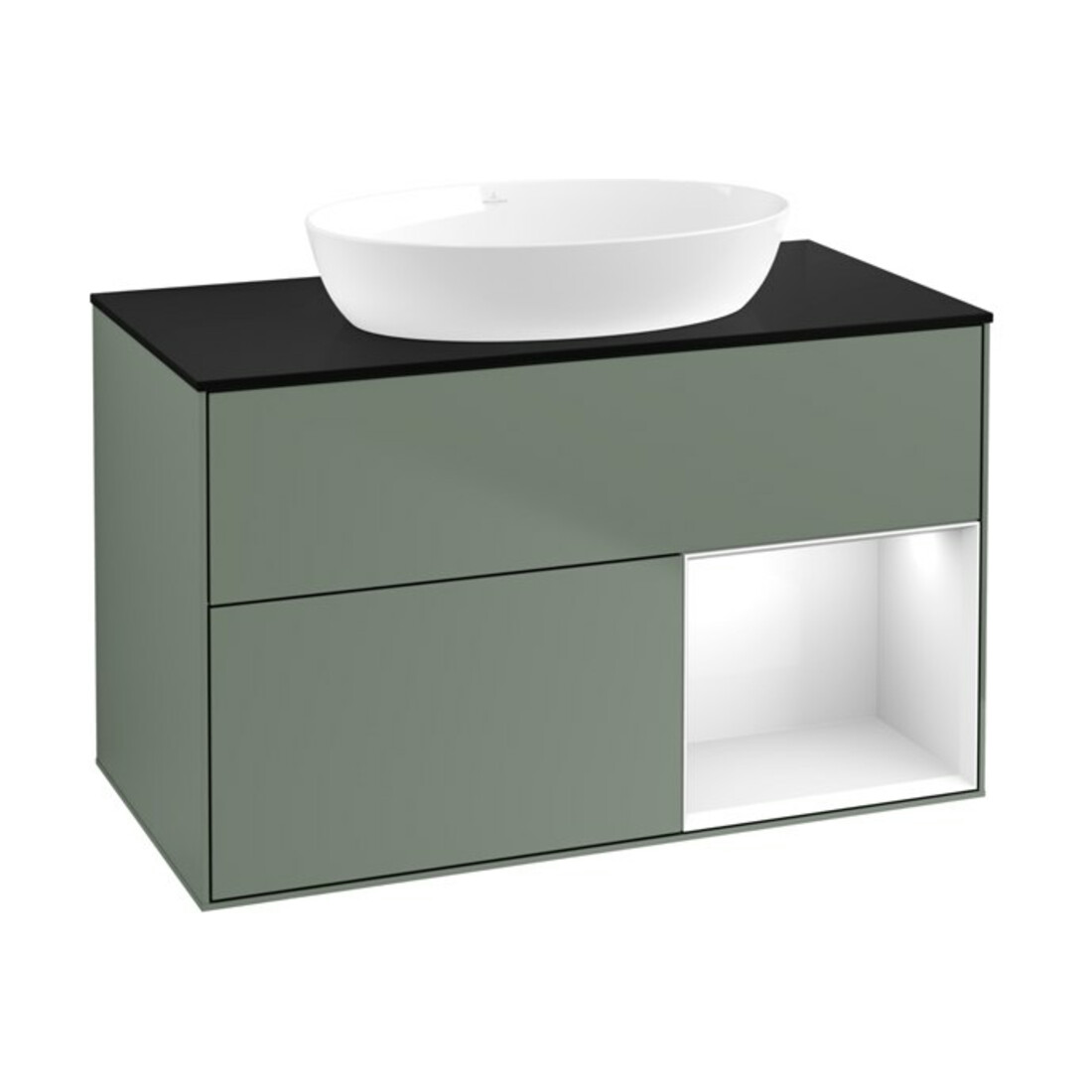 V&B Waschtischunterschrank Wandbeleuchtung Finion 100, Pl b m, Reg glo wh. Lac, Oli. m Lac