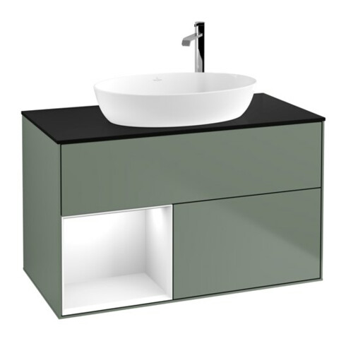 V&B Waschtischunterschrank Wandbeleuchtung Finion 100, Pl b m, Reg glo wh. Lac, Oli. m Lac