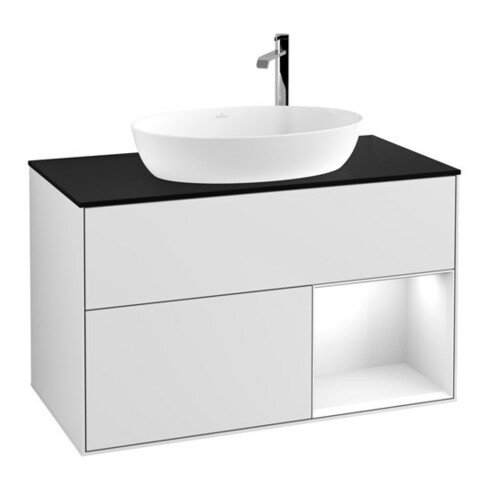 V&B Waschtischunterschrank Wandbeleuchtung Finion 100, Pl b m, Reg glo wh. Lac, wh. m Lac
