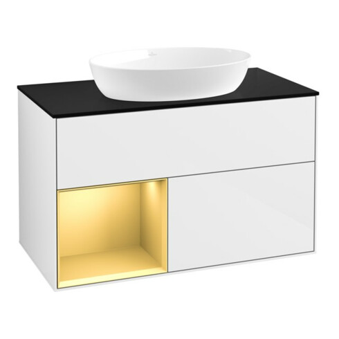V&B Waschtischunterschrank Wandbeleuchtung Finion 100, Pl b m, Reg gol m Lac, glo wh. Lac