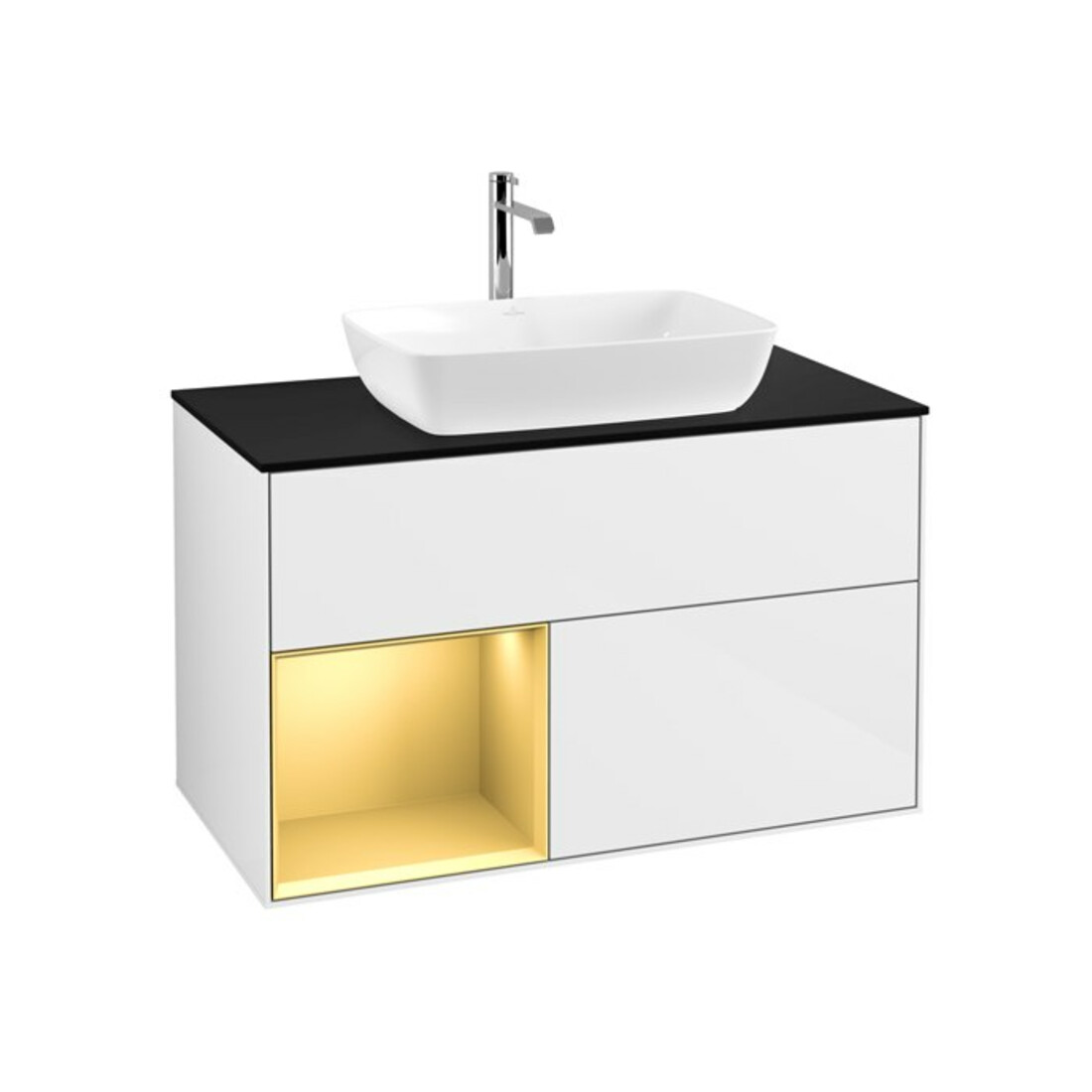 V&B Waschtischunterschrank Wandbeleuchtung Finion 100, Pl b m, Reg gol m Lac, glo wh. Lac