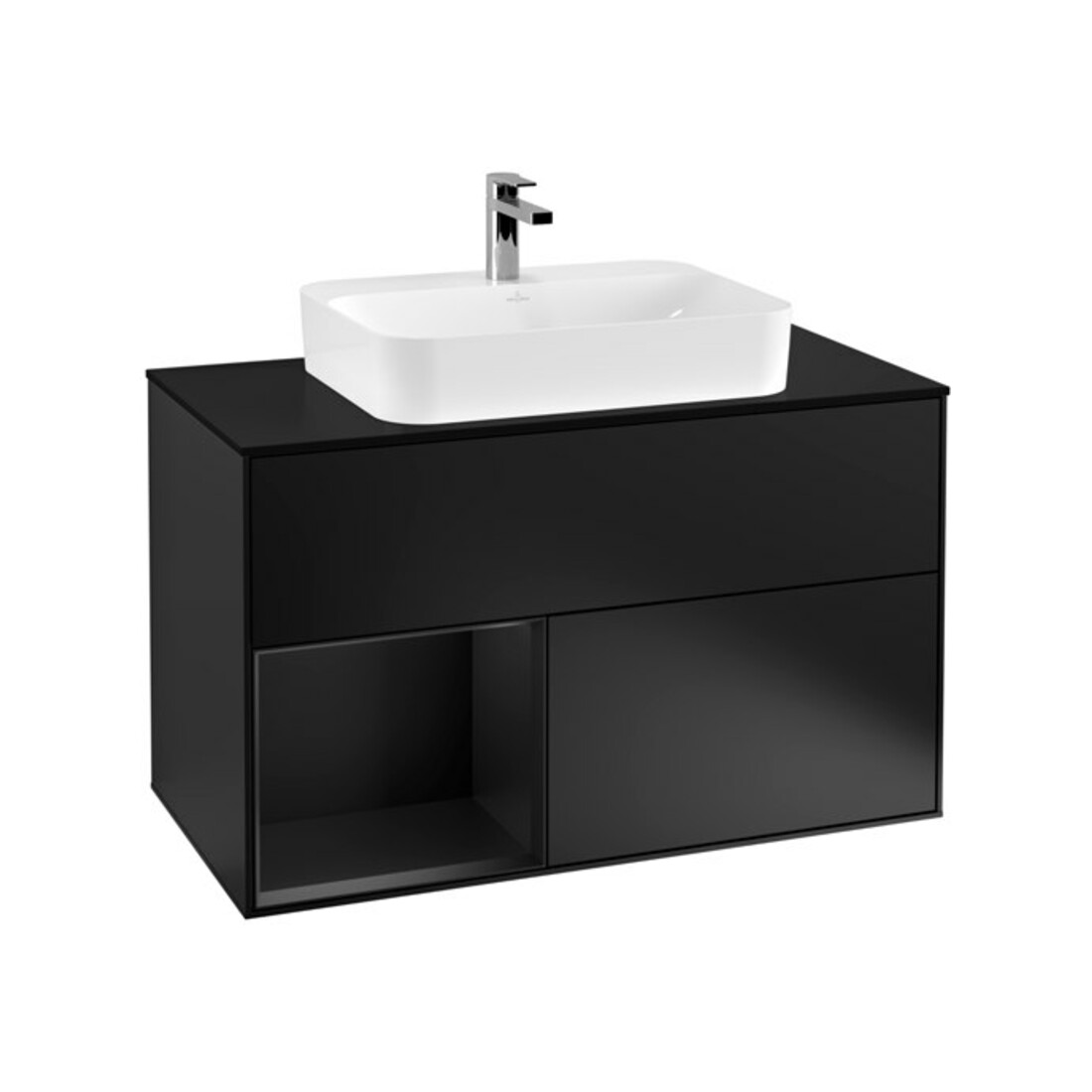 V&B Waschtischunterschrank Wandbeleuchtung Finion 100, Pl b m, Reg li bla m Lac, bla m Lac