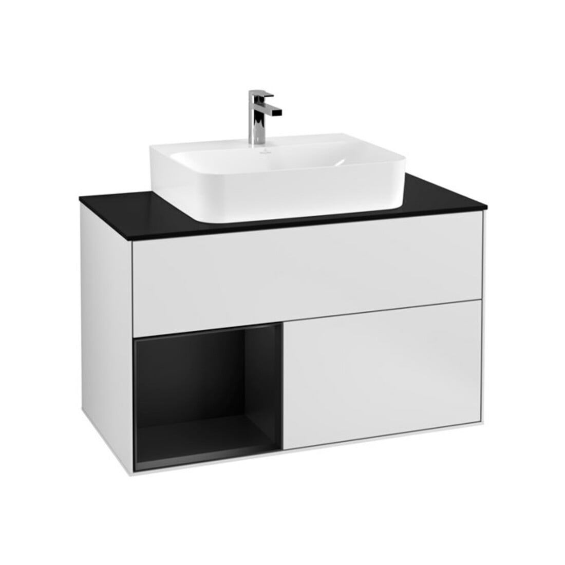 V&B Waschtischunterschrank Wandbeleuchtung Finion 100, Pl b m, Reg li bla m Lac, wh. m Lac