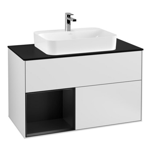V&B Waschtischunterschrank Wandbeleuchtung Finion 100, Pl b m, Reg li bla m Lac, wh. m Lac