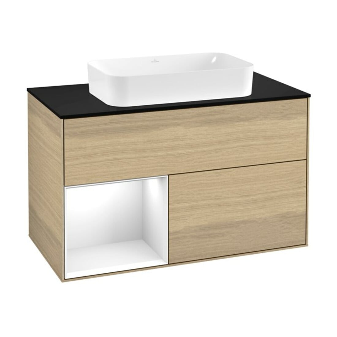V&B Waschtischunterschrank Wandbeleuchtung Finion 100, Pl b m, Reg li glo wh. Lac, Oa ven