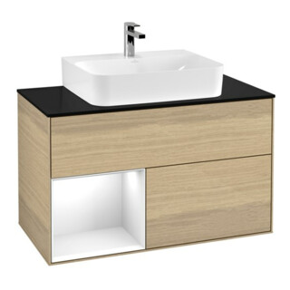 V&B Waschtischunterschrank Wandbeleuchtung Finion 100, Pl b m, Reg li glo wh. Lac, Oa ven
